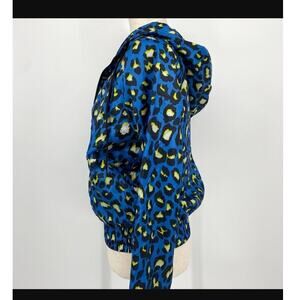 Say What?  Blue Yellow Leopard Jacket windbreaker Small Travel Packable NEW